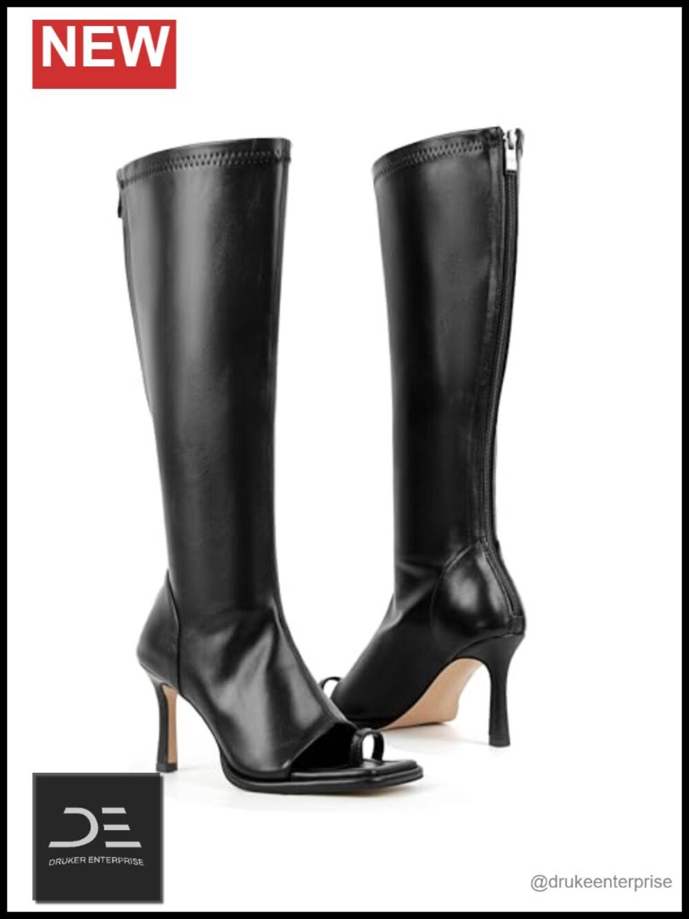 Open Toe Knee High Stretch Boots with Zipper